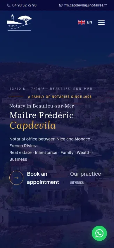 Page d’accueil du site de l’Office Notarial du Cap d’Or sur téléphone.