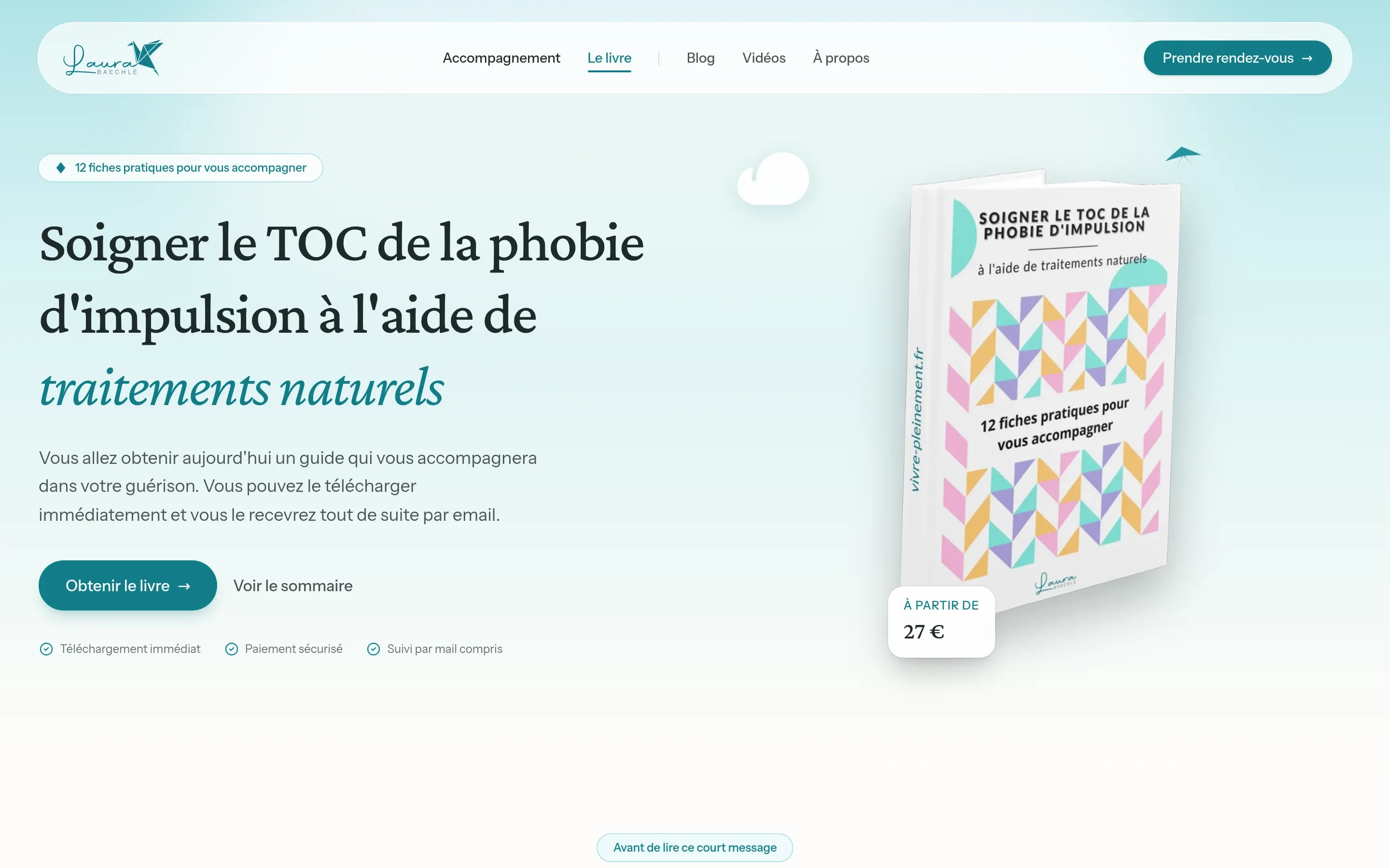 Page de vente du livre numérique de Laura Baechlé, avec sa couverture et son prix.